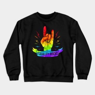 Colorful Sign Of The Horns Hand LGBTQ Equality Rocks Crewneck Sweatshirt